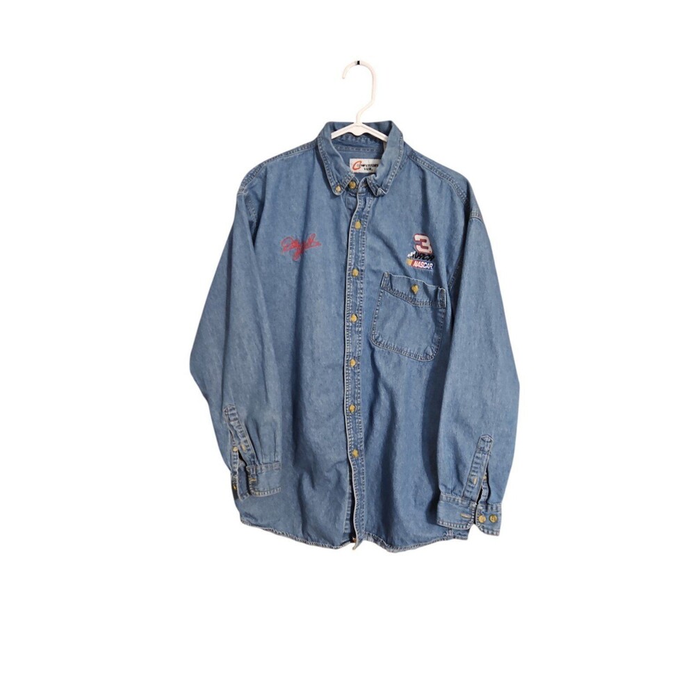 Vintage Embroidered Dale Earnhard Nascar Button Down Demin Long Sleeve Shirt XL